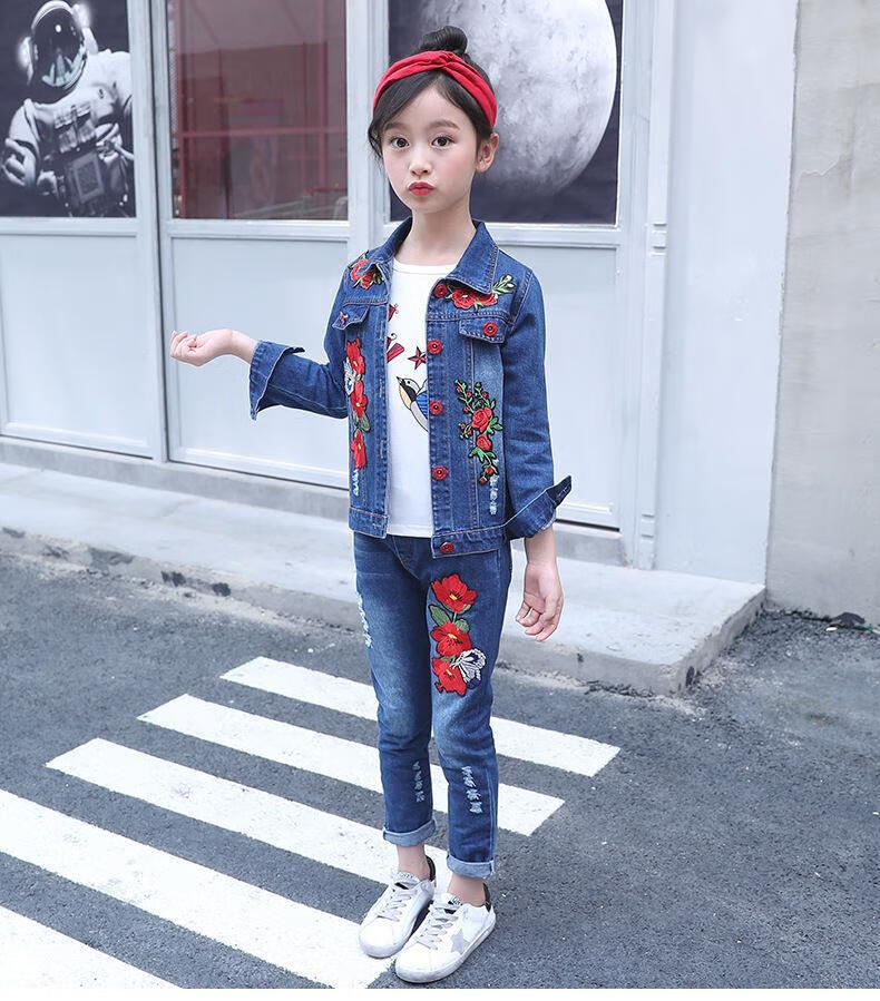 适合2-12岁小孩子春天穿的女童牛仔套装秋装学生春季衣服小女孩休闲