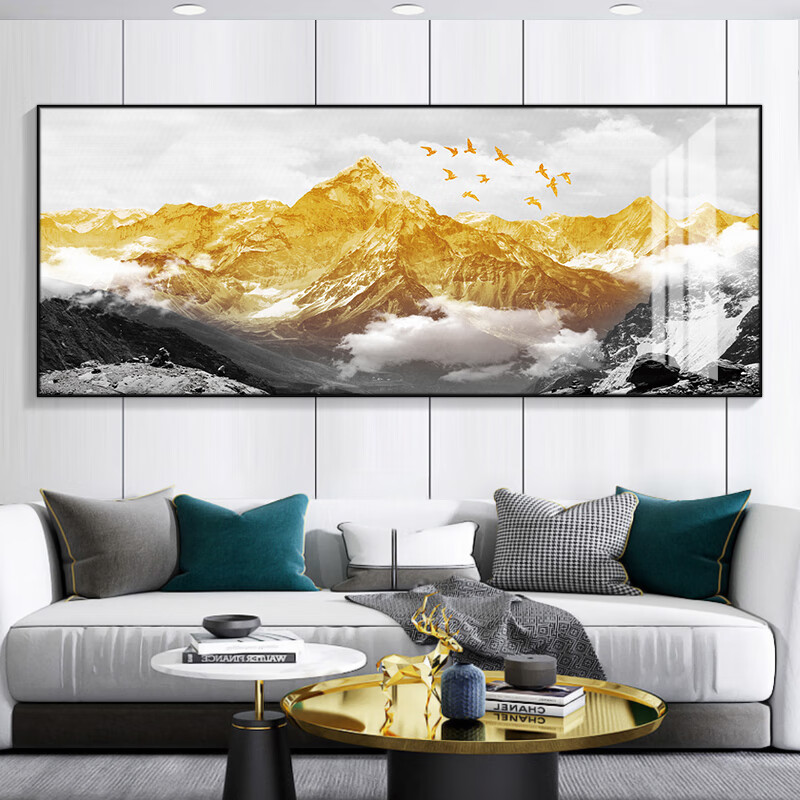 背靠金山装饰画轻奢大气客厅挂画沙发背景墙壁画办公室山水风景画 p款