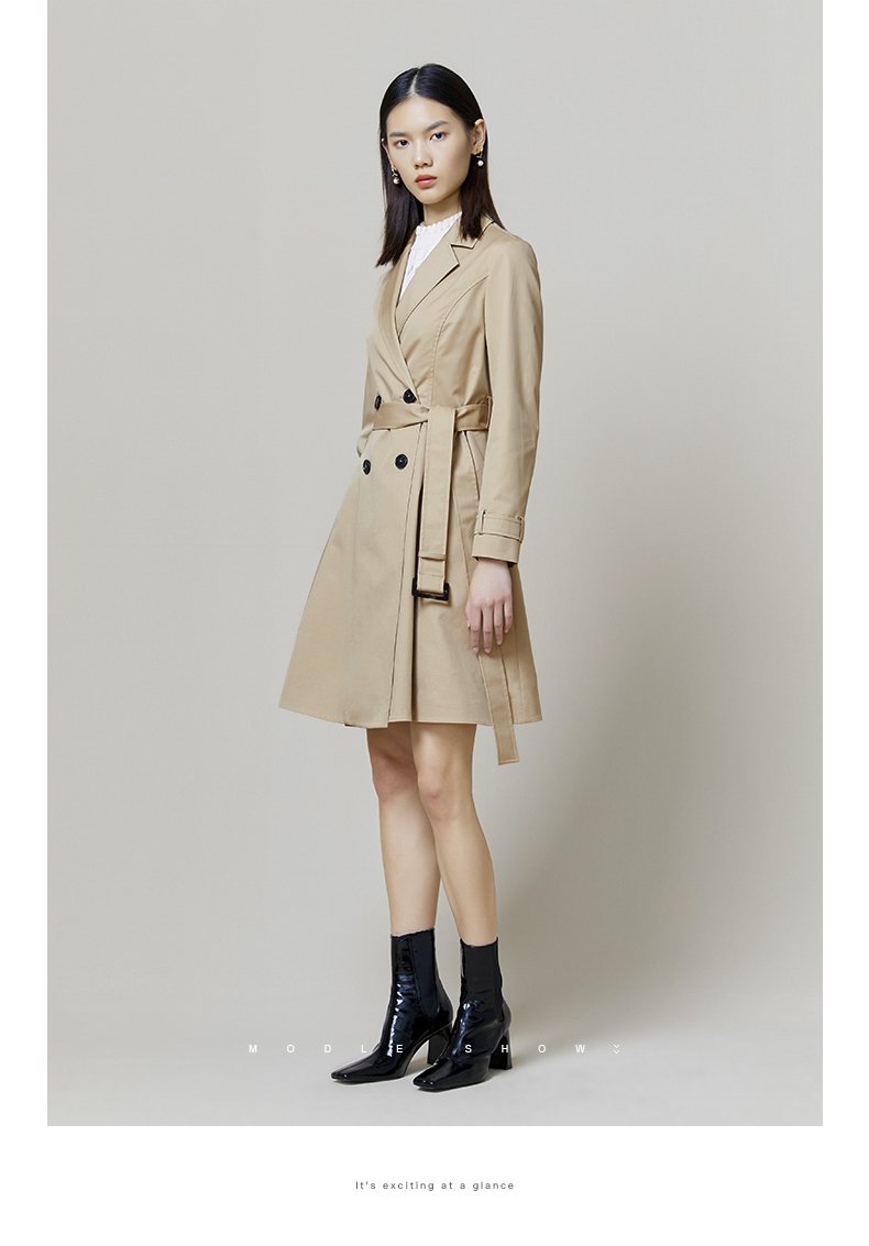 水云间女装2022新款春装设计显瘦时尚休闲风衣外套中长款薄 卡其 m