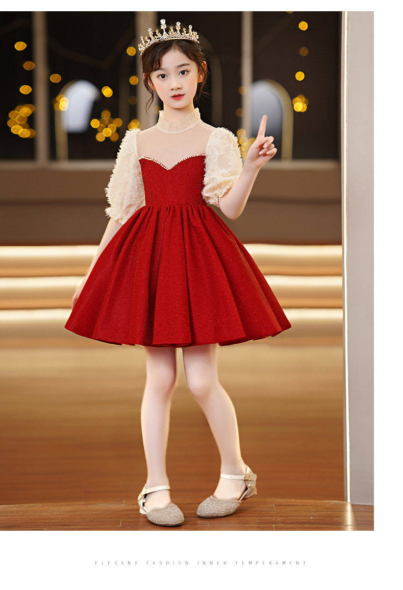 biced朗诵服装六一儿童节演出服大合唱女童主持人表演服装红色小礼服