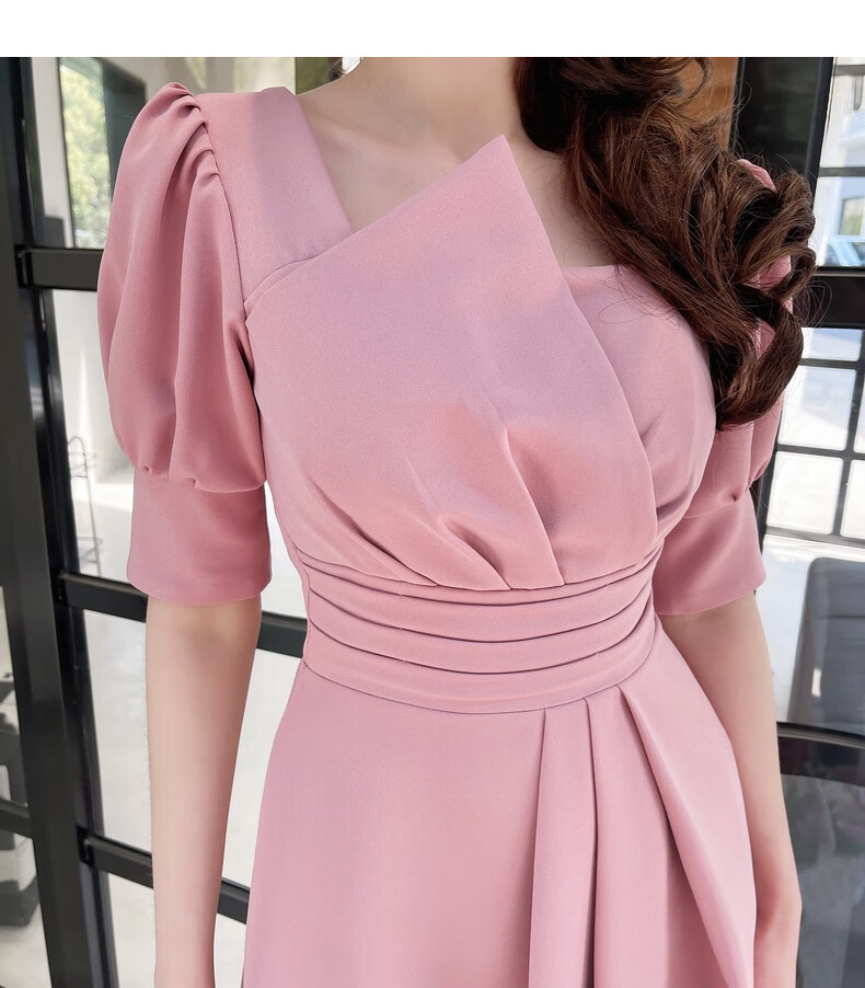 娃娃短袖连衣裙女装2022年新款夏季休闲气质修身时尚高腰裙子浅粉色s