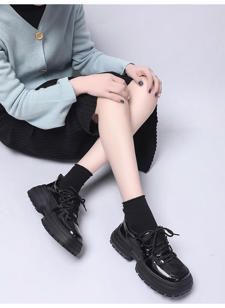 信棕辣妹厚底鞋法式复古小皮鞋2022春季新款松糕单鞋玛丽珍女鞋黑色偏