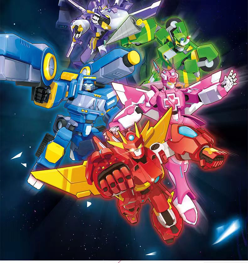 开心超人联盟机车侠变形机器人五合体机甲套装甜心儿童玩具男女孩