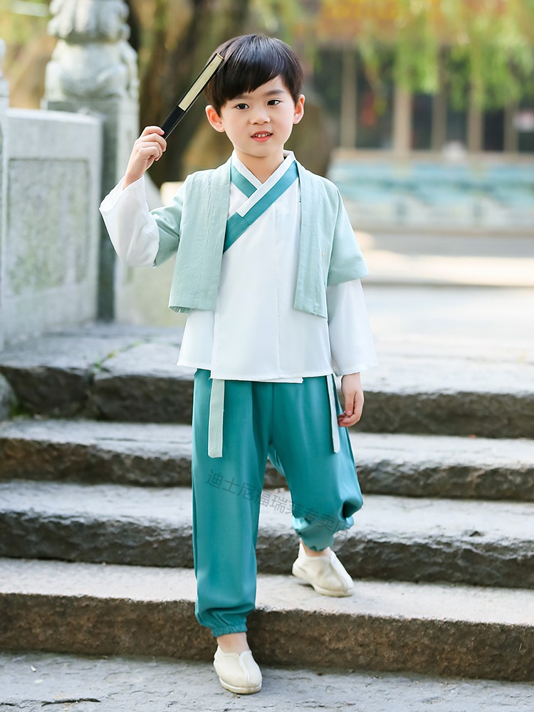 迪士尼童装同款汉服男童中国风古装两件套小童薄款少爷服宝宝演出服