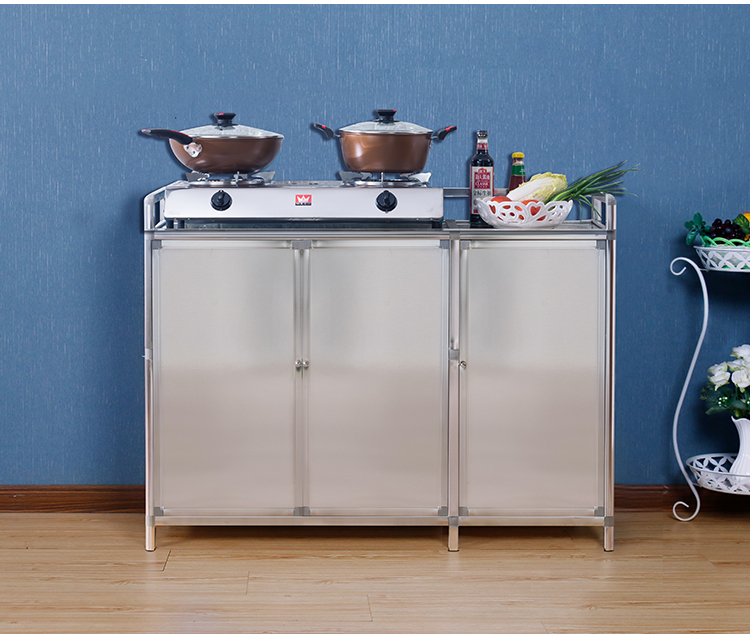 硕神家具不锈钢灶台柜一体柜简易碗柜储物柜家用铝合金厨具收纳柜二层