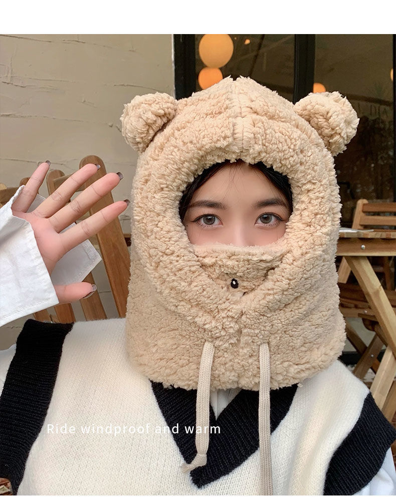 防寒头套小熊帽子女冬季韩版可爱百搭骑车围巾保暖口罩天围脖一体护耳