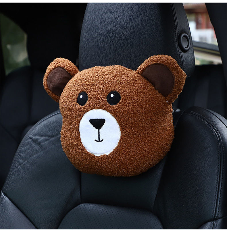 tyui汽车卡通头枕可爱小熊车用护颈枕毛绒车载椅背头枕靠枕小猪头枕
