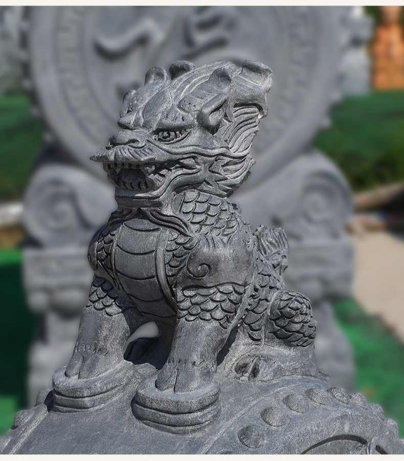石雕门墩抱鼓石麒麟石材庭院家用别墅门口户外摆件麒麟高60cm