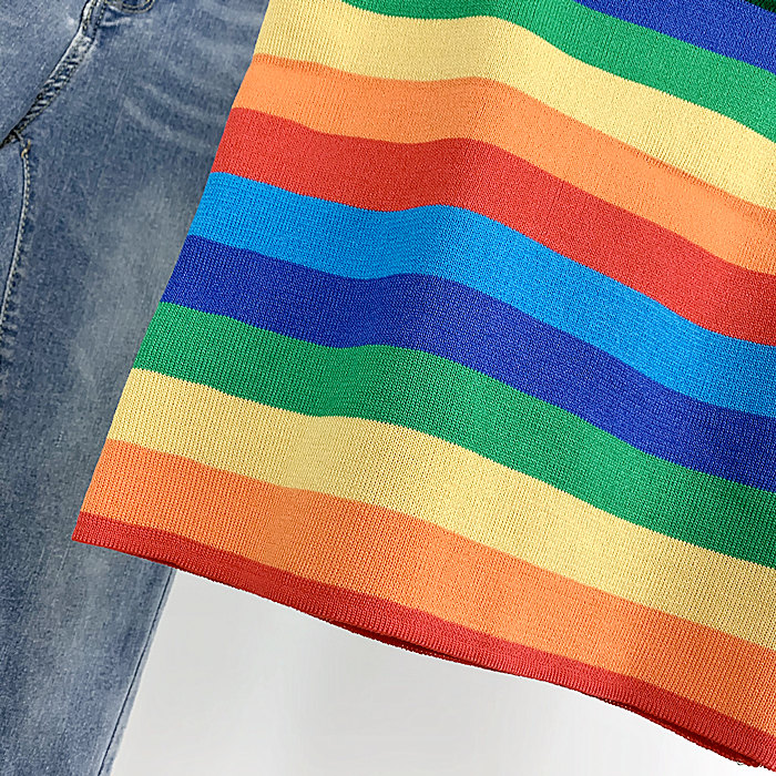 彩虹条纹吊带背心女外穿潮ins无袖内搭t恤泫雅风修身心机上衣 彩虹条