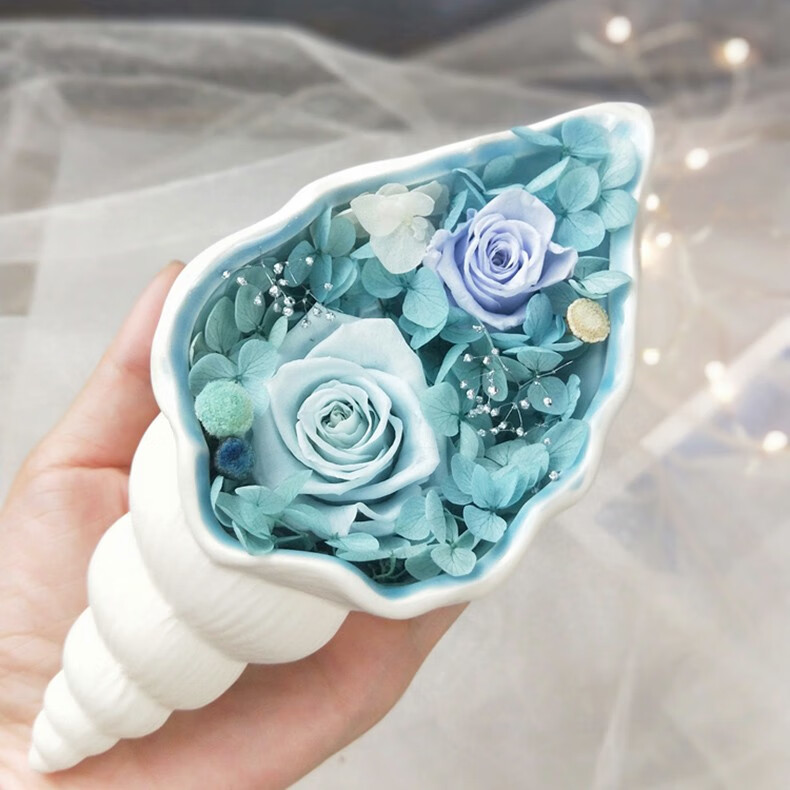 永生花海螺陶瓷海洋风保鲜玫瑰花过年情人节礼品送女朋友小女孩生日