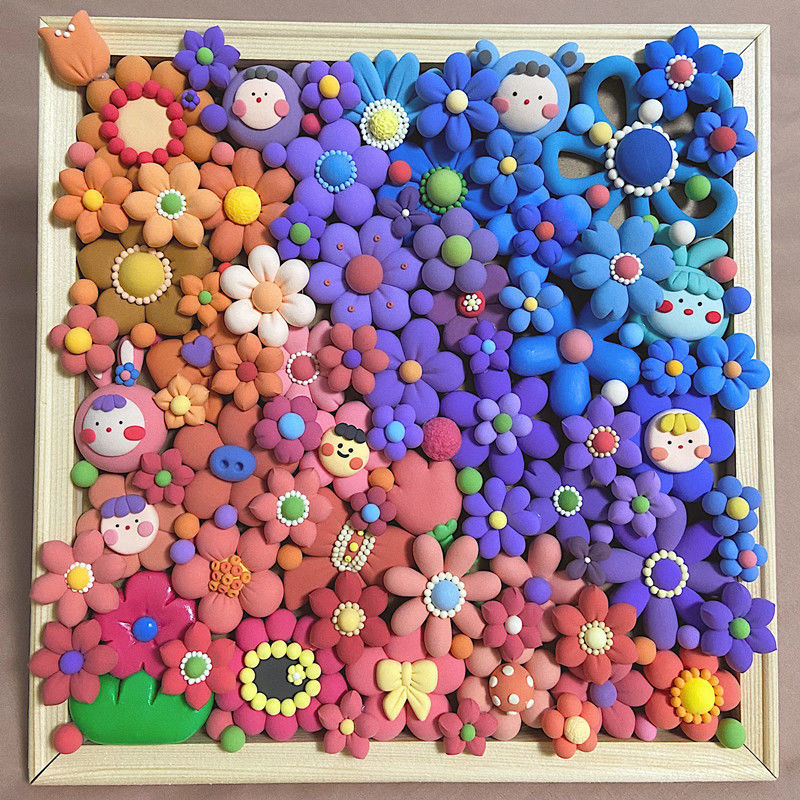 65ギ小红书轻黏土画框儿童手工制作黏土diy木质立体画框雪花泥相框