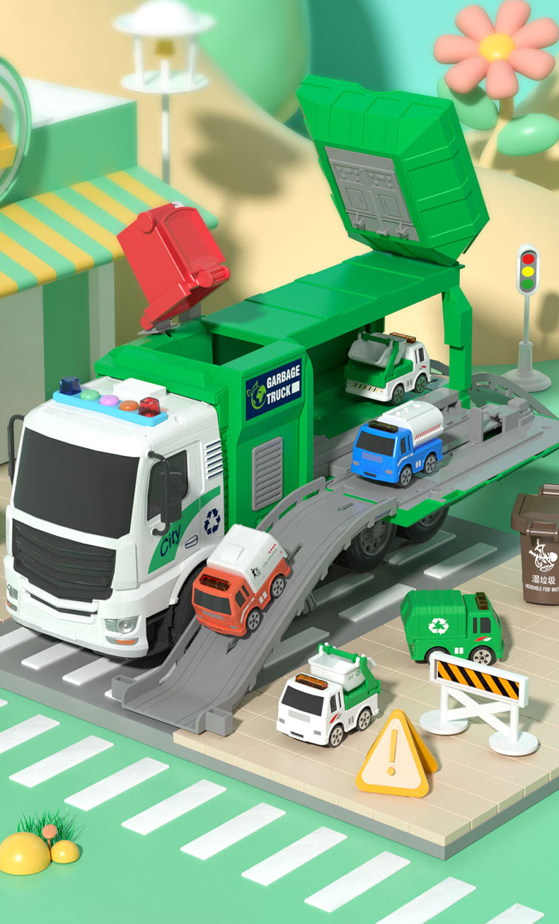乐趣室内垃圾车儿童玩具环卫工程汽车小男孩垃圾分类桶男童超大号合金