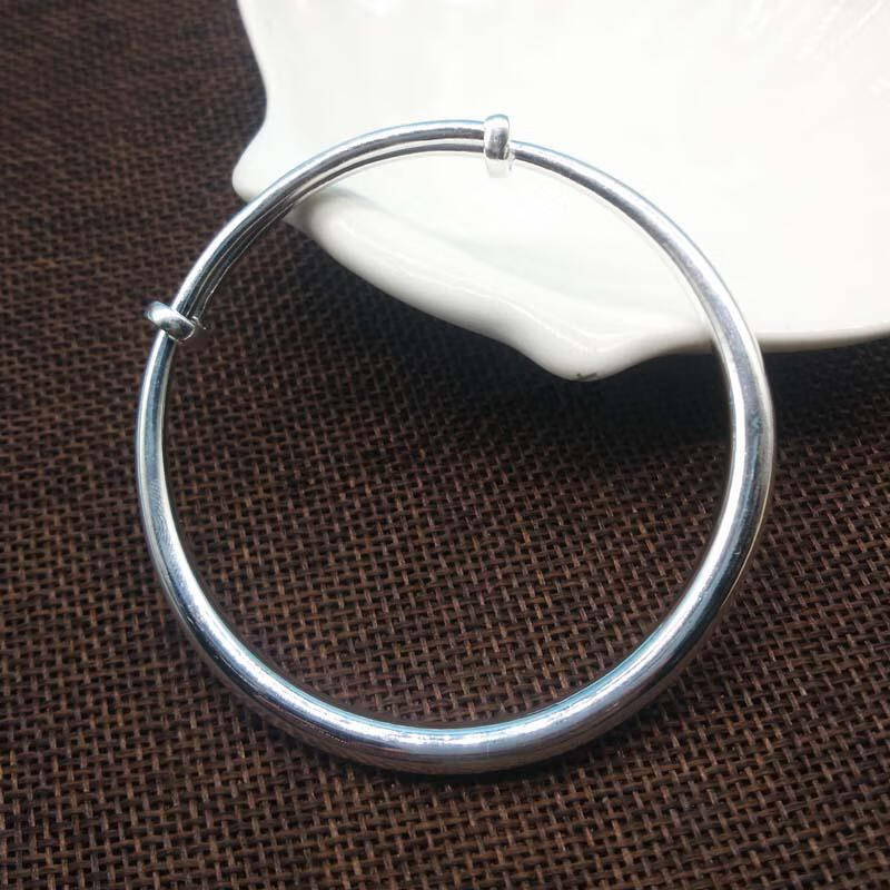 银饰999足银男女情侣银手镯小孩儿童光面推拉圆条手镯宝宝脚镯婴儿