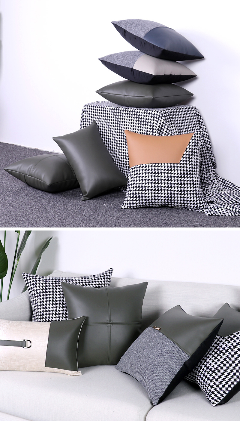 现代轻奢皮沙发抱枕皮质感靠包简约客厅仿皮靠垫腰枕北欧轻奢靠背枕套