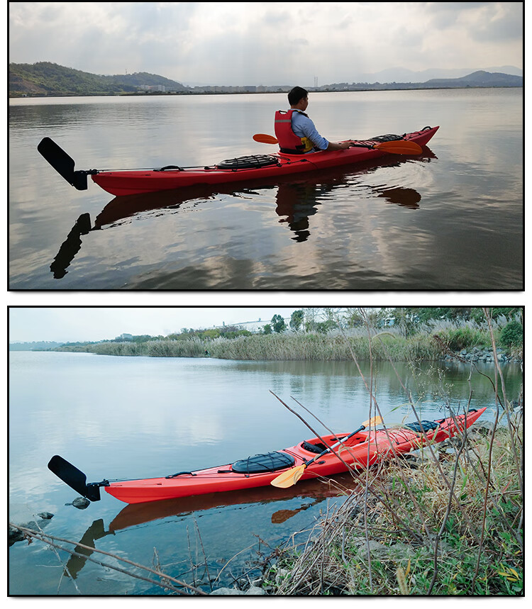 泊狮东45米塑料海洋舟座舱式单人皮划艇硬塑休闲旅行舟加厚加硬小船手