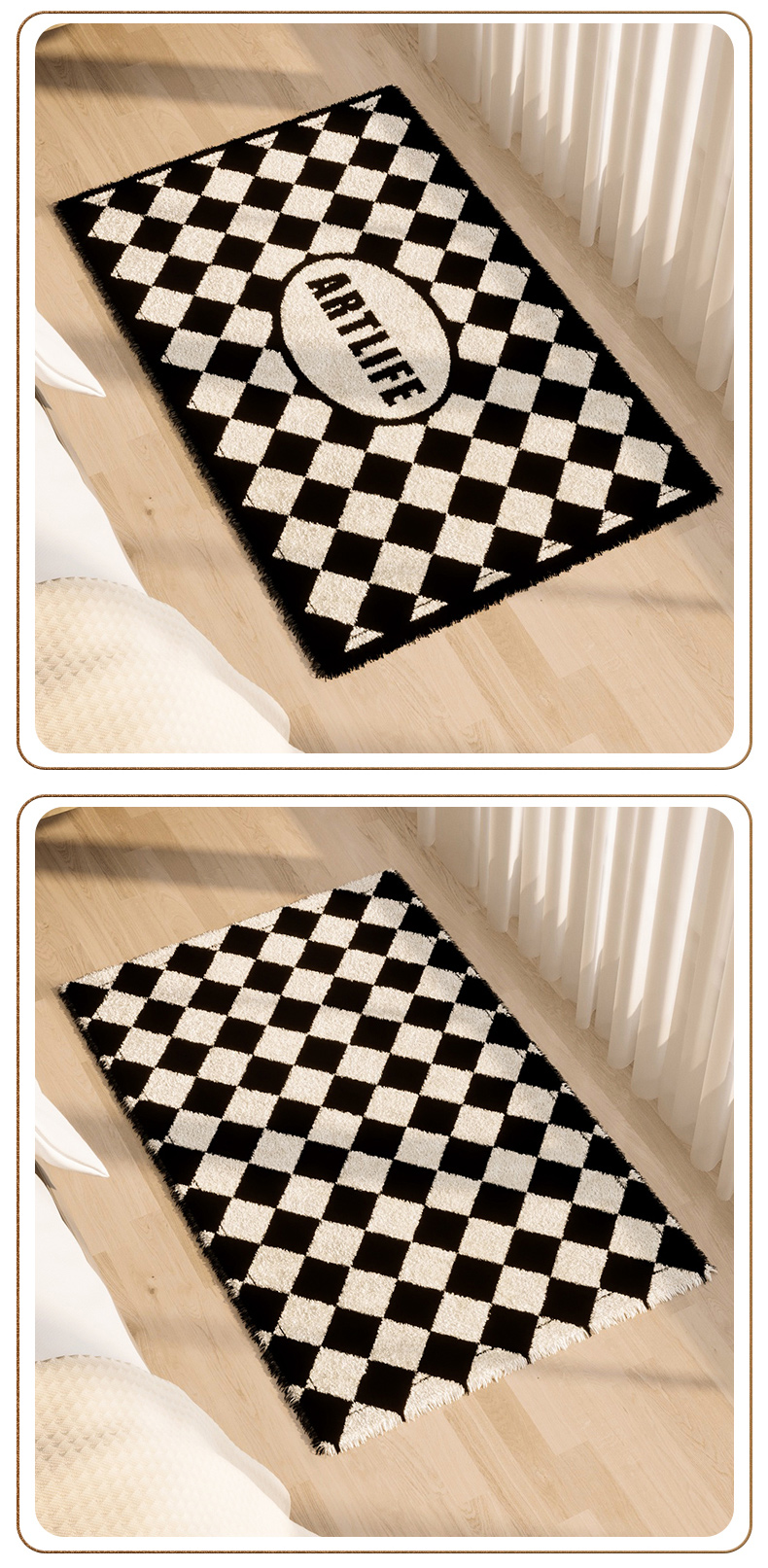 棋格盘地毯黑白格棋盘卧室毛绒卫生间浴室吸水垫厕所门口地毯洗手间