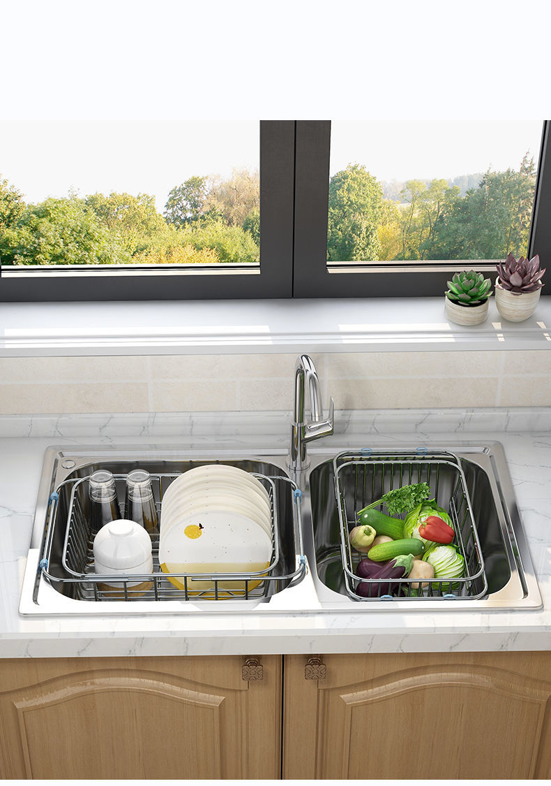 聚珥304不锈钢沥水篮洗手池晾碗置物架餐具收纳架水槽伸缩碗碟沥水架