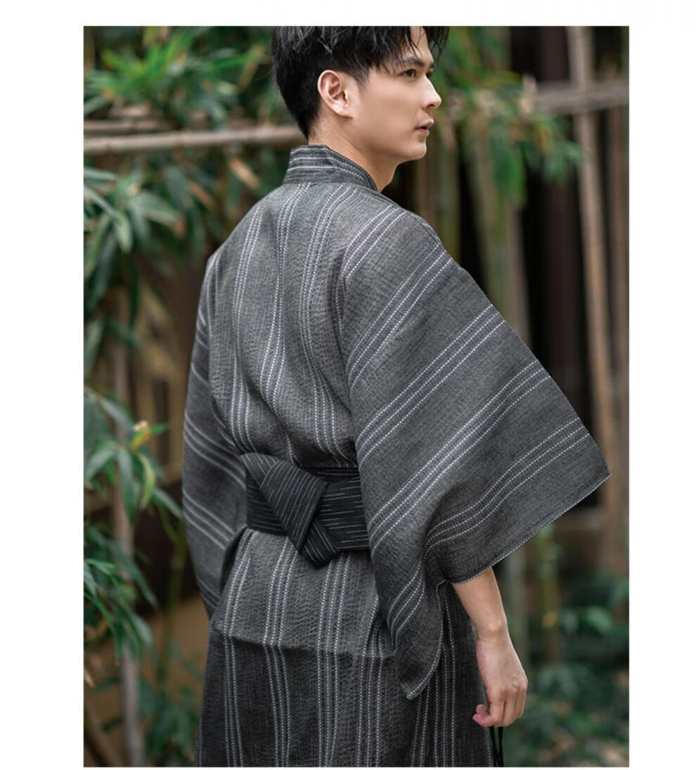 日本男士和服浴衣夏季男传统浴衣日本武1士长袍日式透气和服夏日祭写