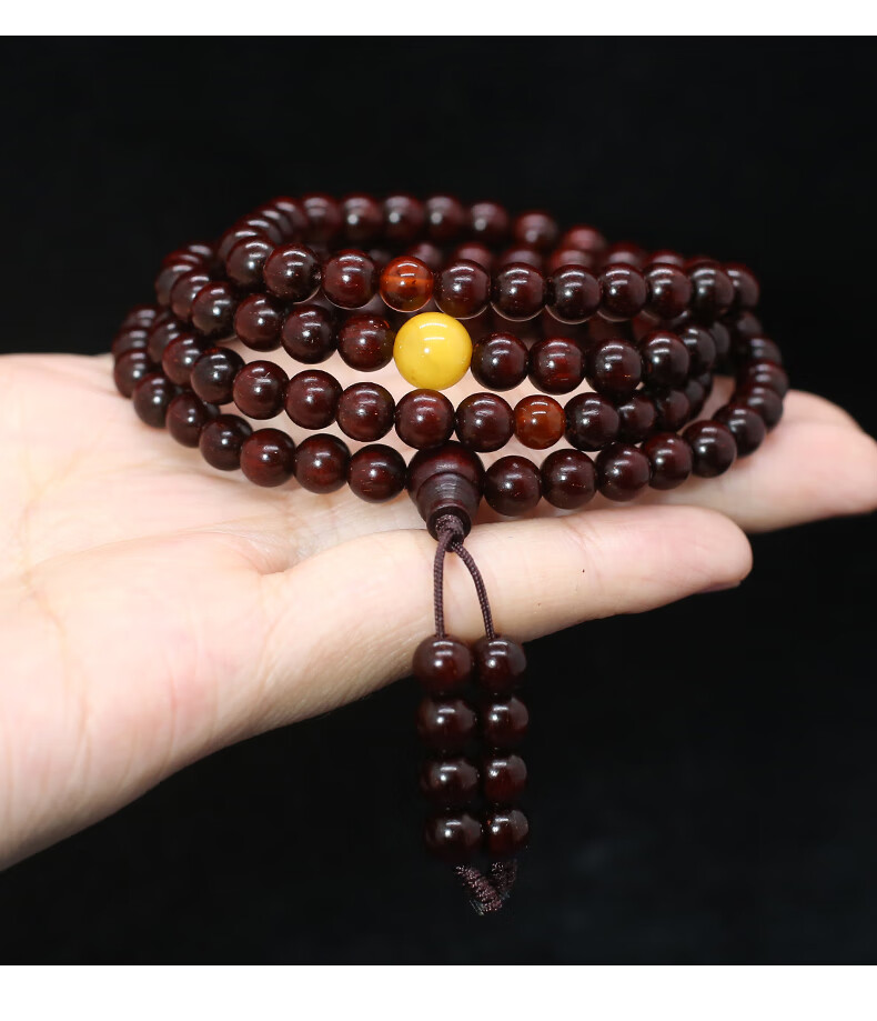 秋痕 印度小叶紫檀佛珠手串108颗男女款念珠手链高油金星紫檀木原创