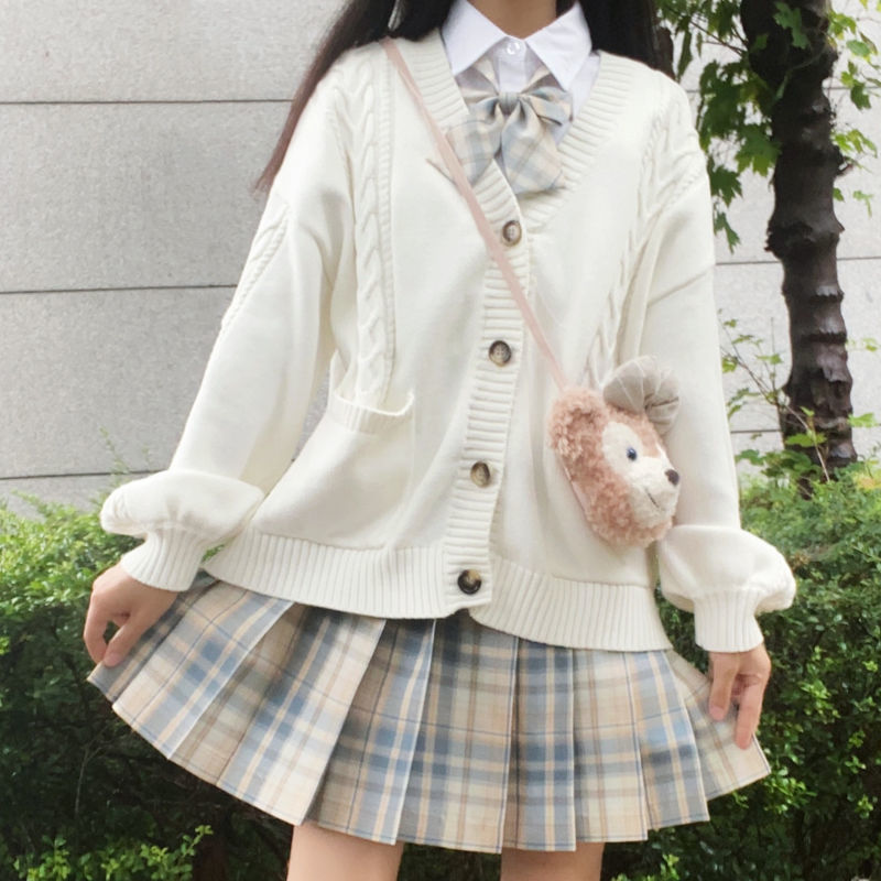 婍妡jk制服女夏半身百褶裙子欲风 四装季jk制服学院风蝴蝶结针织开衫