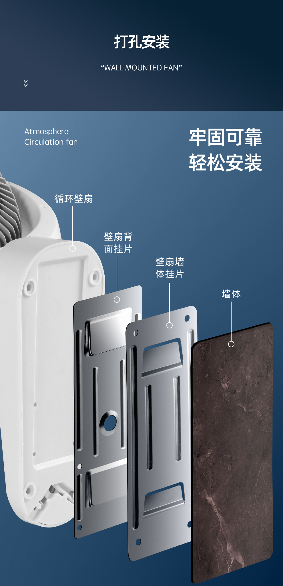 挂在墙上的风扇壁扇壁挂式空气循环扇家用电风扇厨房卫生间免打孔挂