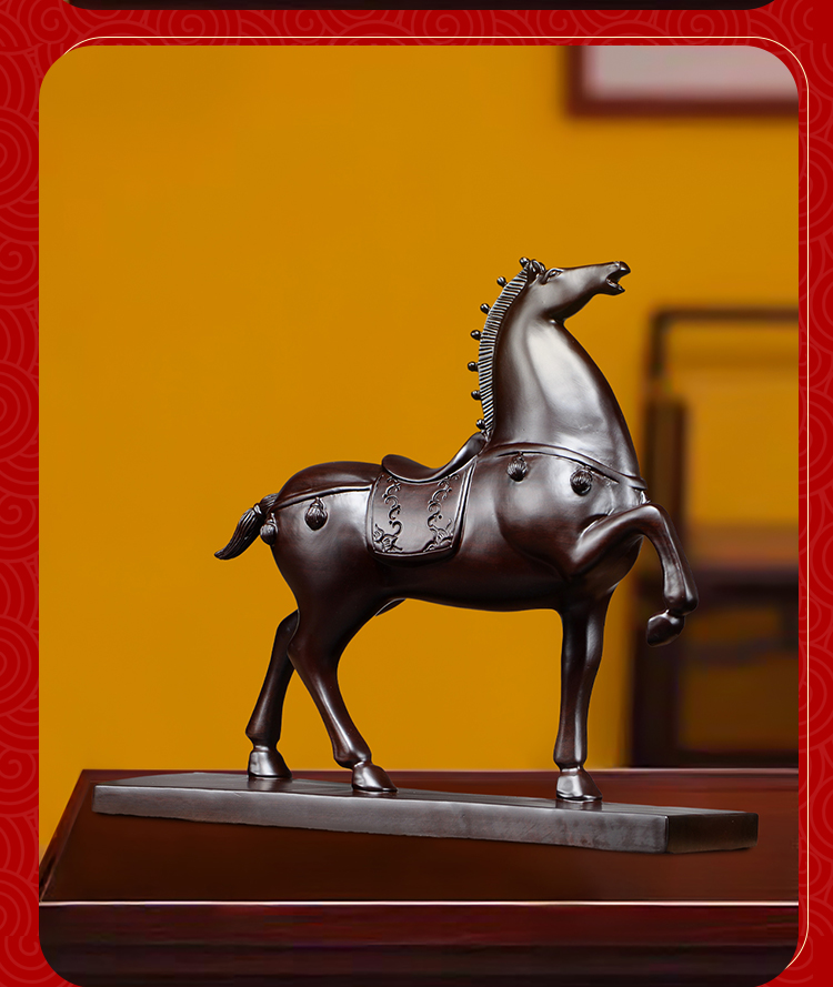 言宜实木马摆件雕刻生肖红木质马到成功工艺品家居办公装饰礼品 马长