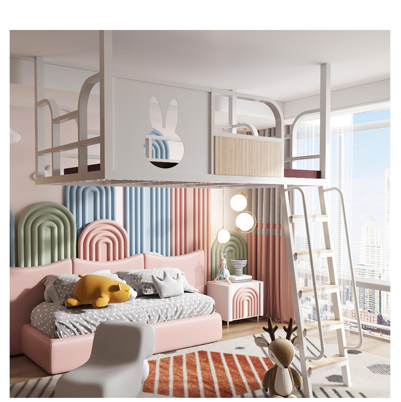 阁楼式床北欧省空间高架床小户型单上层悬挂式阁楼床复式吊顶床铁艺