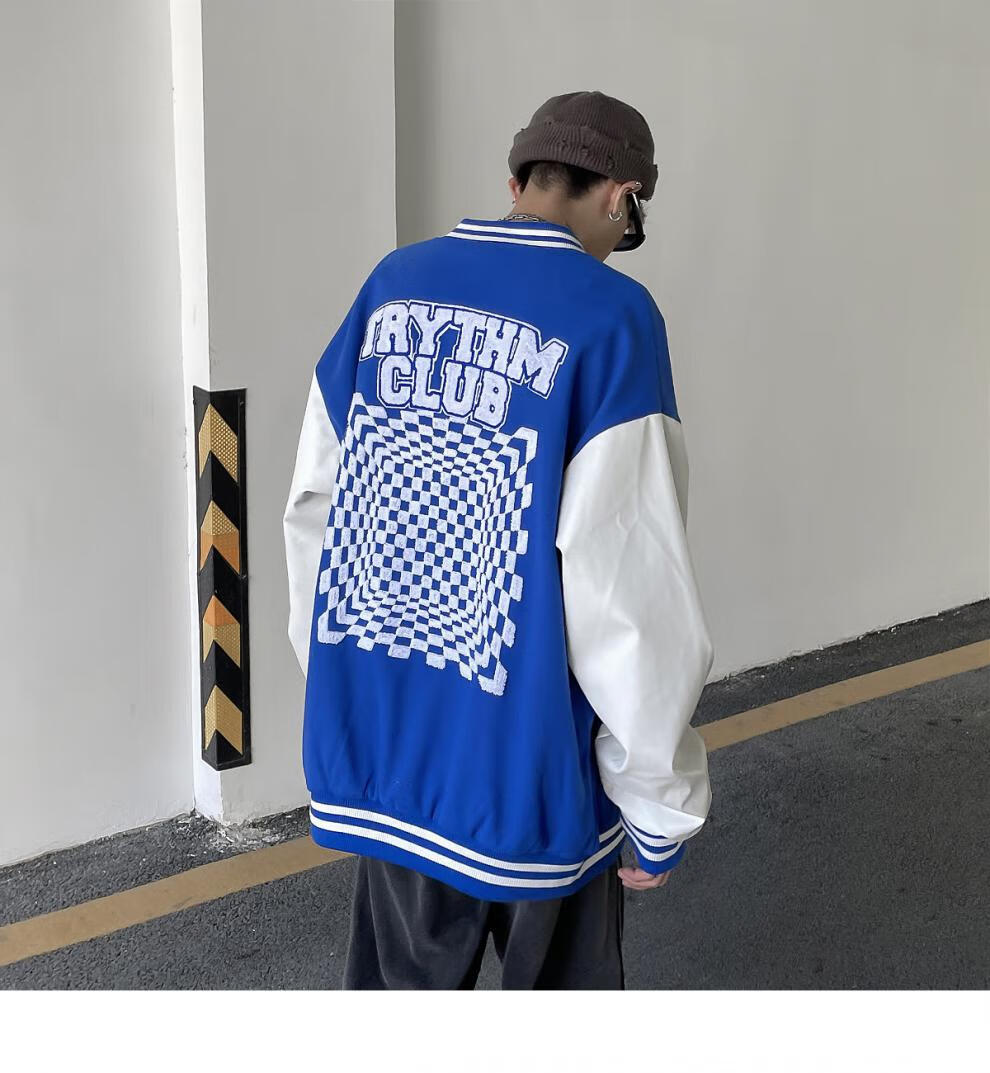 tessffel棒球服男潮牌ins西海岸美式复古刺绣棋盘格小众嘻哈撞色春秋
