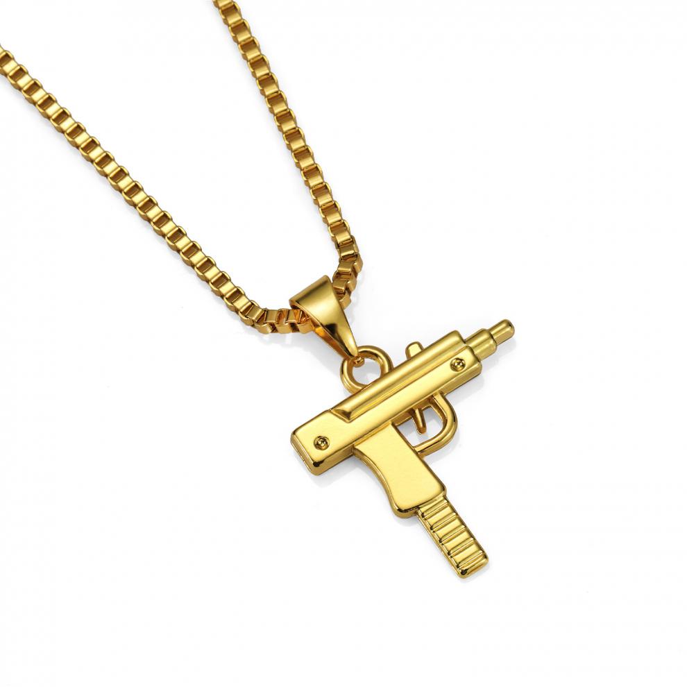 施洛冰uzi冲锋枪小枪项链潮男女情侣嘻哈个性吊坠街舞蹦迪饰品银色