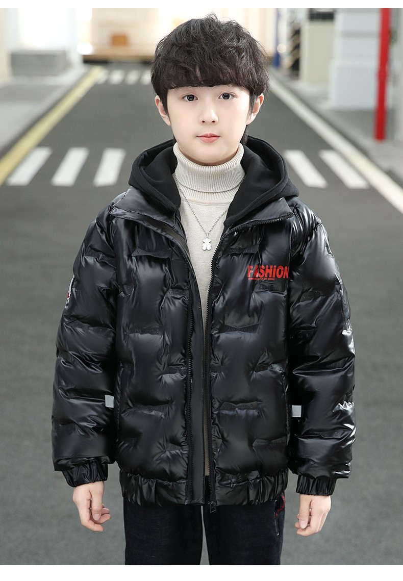 七波辉童装男童棉衣儿童冬装加厚保暖亮皮棉服415岁小男孩中大童短款