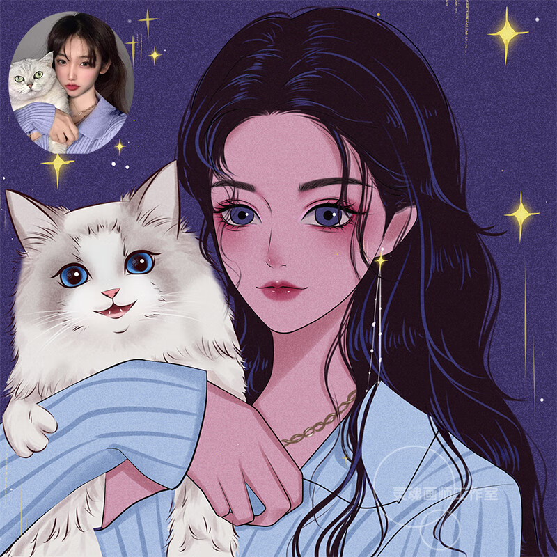 手绘q版卡通画头像约稿设计肖像简笔画情侣真人照片漫画人像定制 精致