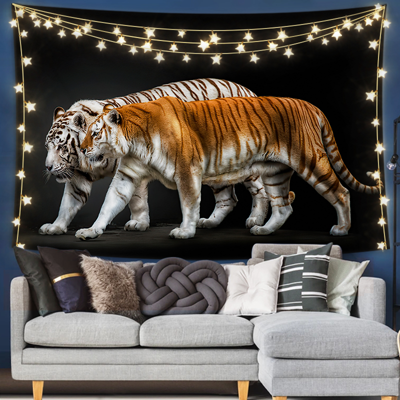 装饰布老虎布老虎窗帘卧室装饰墙面免打孔摄影网红老虎背景布直播宿舍