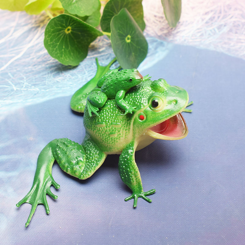 仿真小青蛙模型软体发声母子青蛙牛蛙蛤蟆假青蛙整蛊田蛙早教教具浅绿
