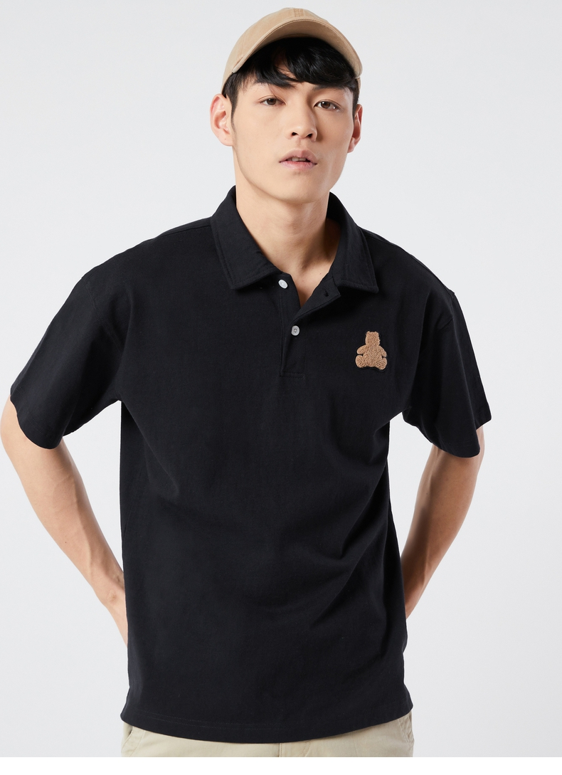 水洗棉gap男女装纯棉小熊宽松polo衫无忧搭837045夏季情侣装灰色17592