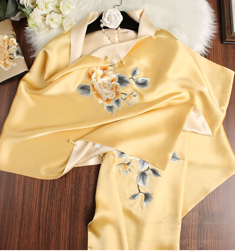 cutup品牌苏绣披肩真丝纯手工配旗袍礼服裙子中国风双层双面围巾两用