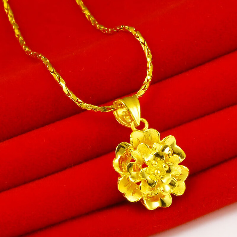 老凤凰黄金项坠吊坠女款9999足金牡丹花朵花开富贵真金小坠子足金饰品