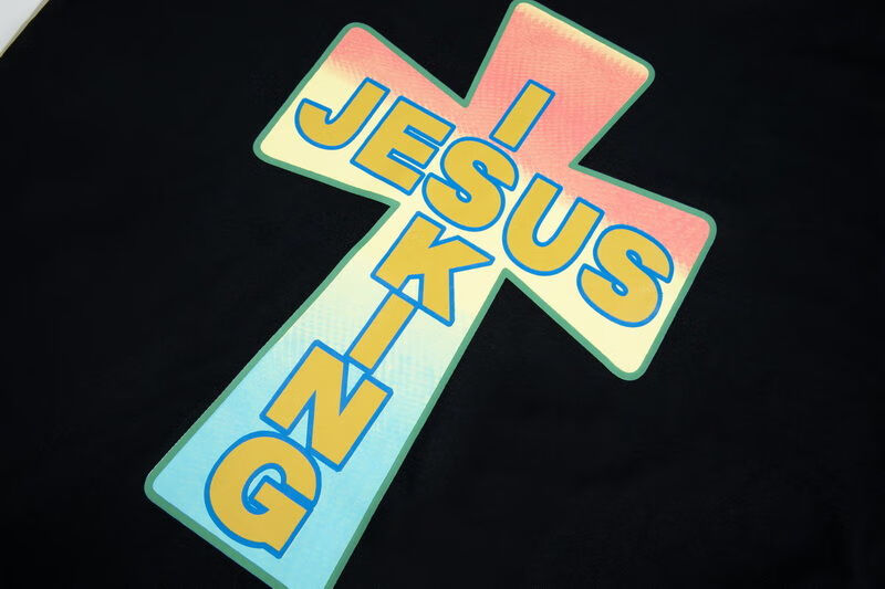 kanyewest侃爷同款高街短袖jesusisking十字架宽松t恤潮牌黑色xl