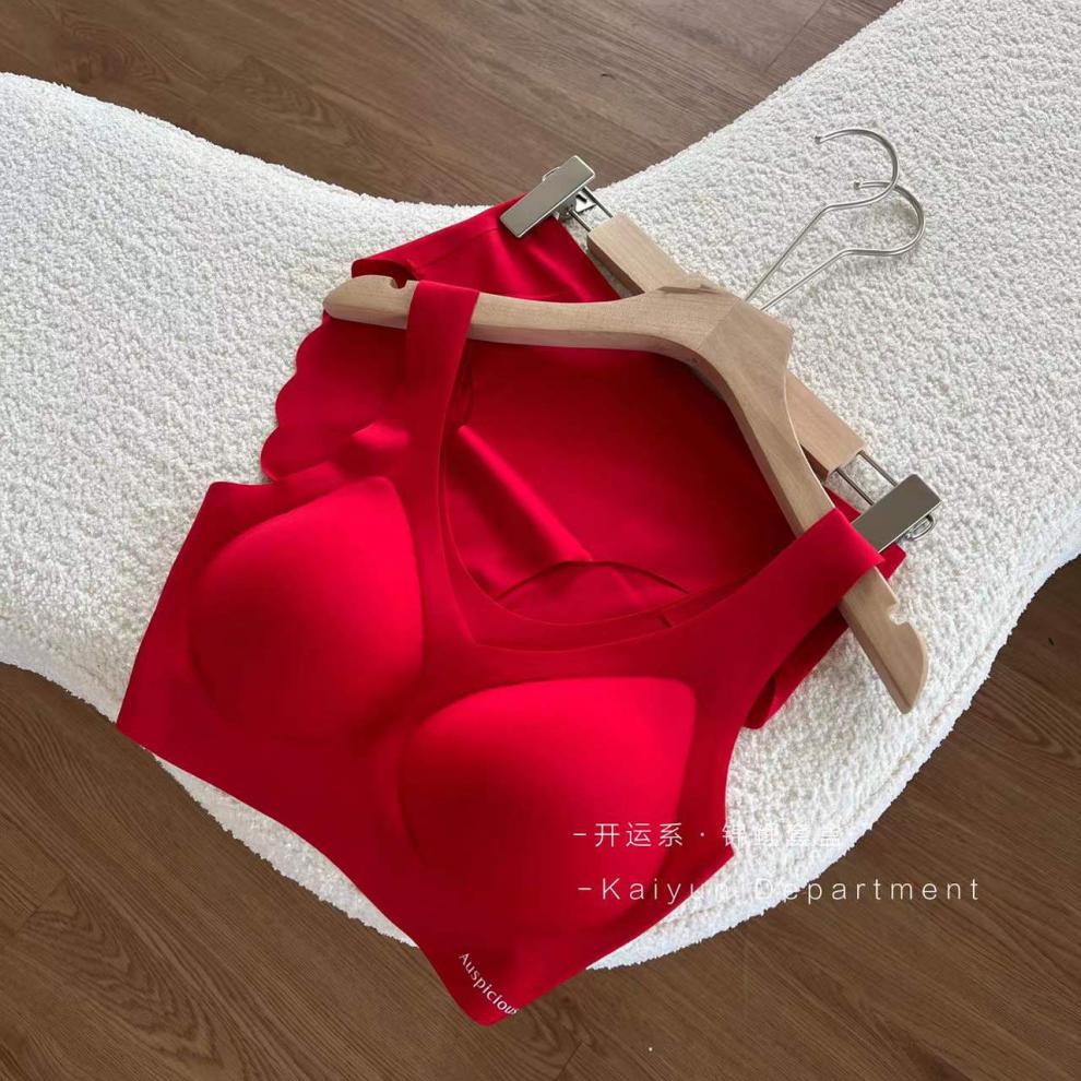 无尺码内衣开运bra本命年无尺码大红色内衣女文胸罩背心式结婚新娘