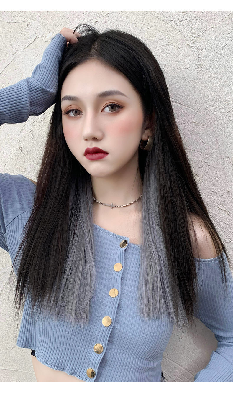 世雅彩色挂耳染假发片女一片式直发片lisa同款挑染仿真自然无痕接发片