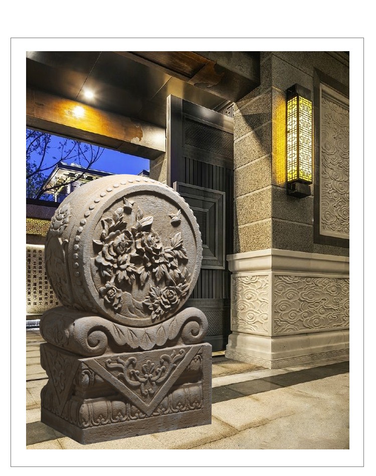 翱钒 门墩家用抱鼓石一对青石鼓门当户对中式庭院门口仿古石雕门墩抱