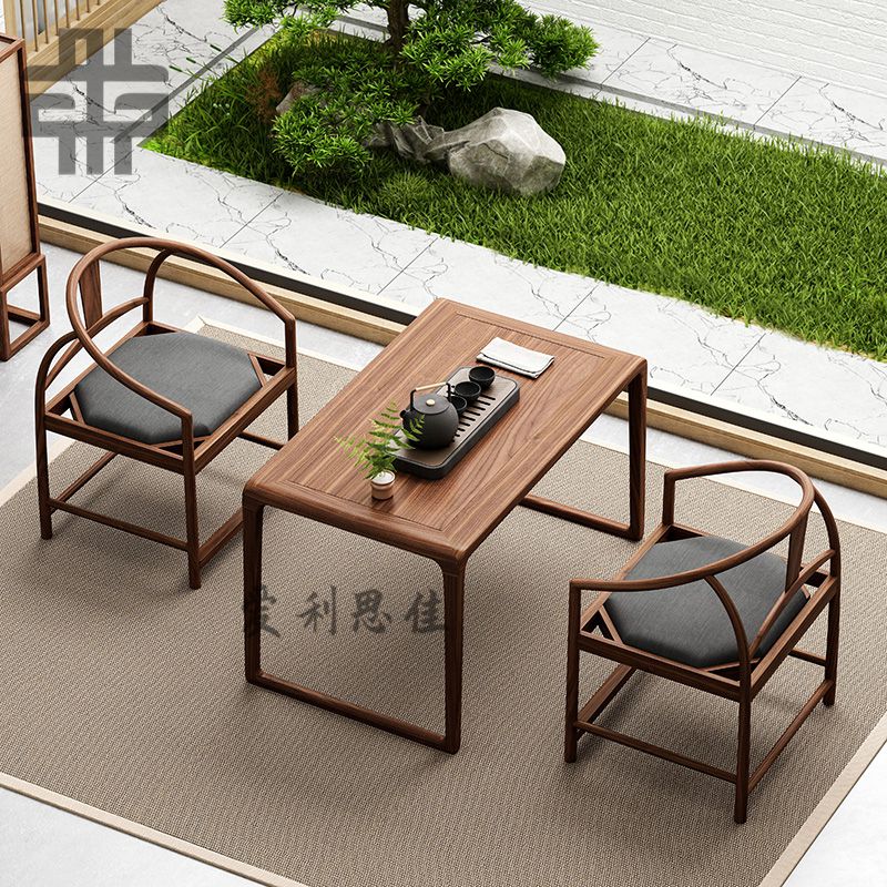 威赛星新中式阳台茶桌老榆木茶桌椅组合简约实木禅意泡茶台小户型原木