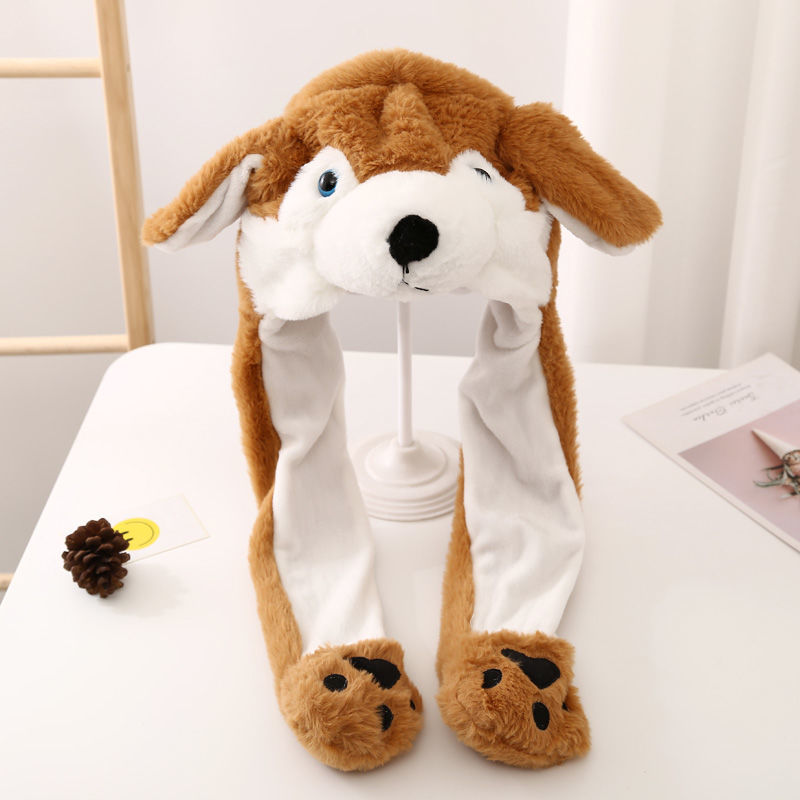 帽子狗狗小狗耳朵会动的哈士奇狗头帽可爱白色玉桂狗耳朵会动m5658cm