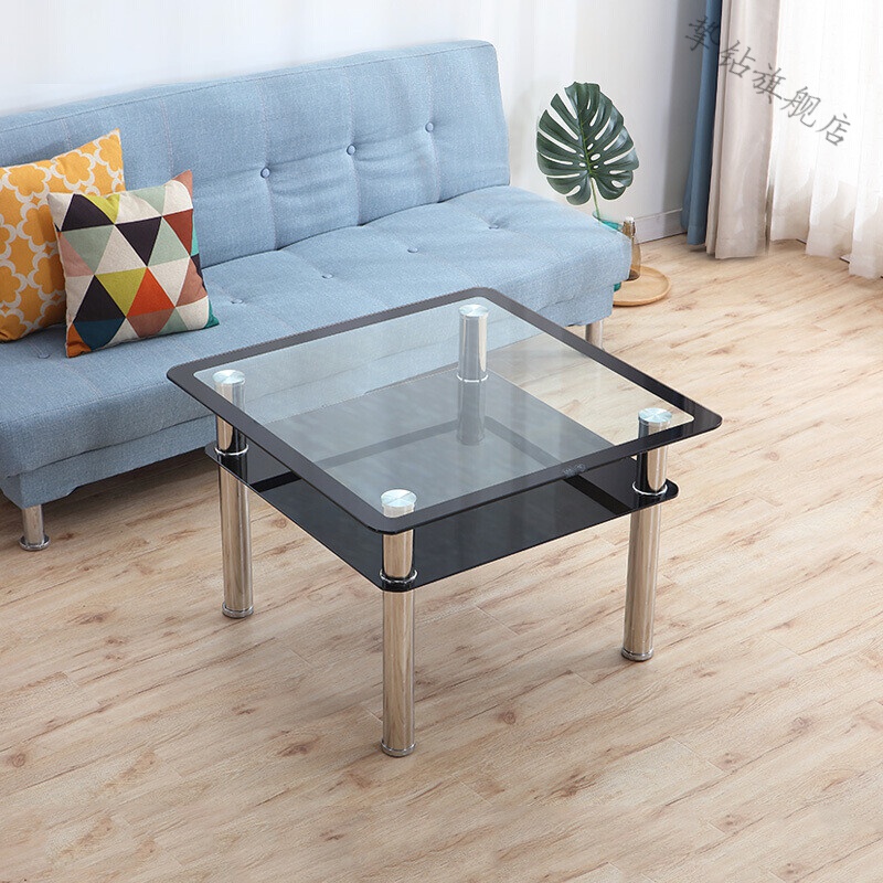 挚钻精品玻璃茶几桌客厅小尺寸正方形茶几现代简约不锈钢迷你小茶几桌