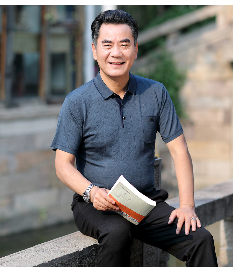 路易季爸爸穿的t恤血中老年人男短袖衫衣服夏装短袖男士夏季男士装