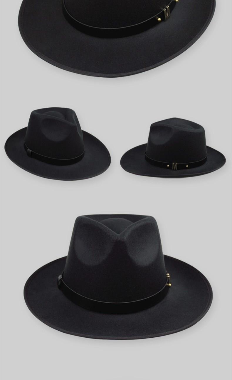 丛色秋季圆顶大檐礼帽男黑色田园风帽子爵士毡帽大檐帽黑色表演帽春