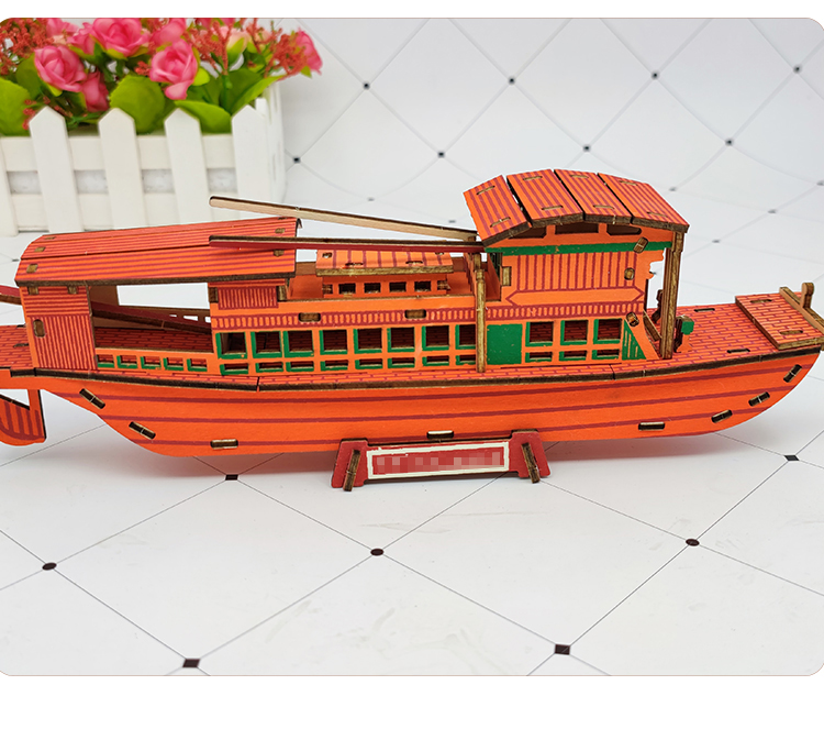 红船模型手工diy拼装摆件木质3d立体拼图积木制作玩具送小孩子小朋