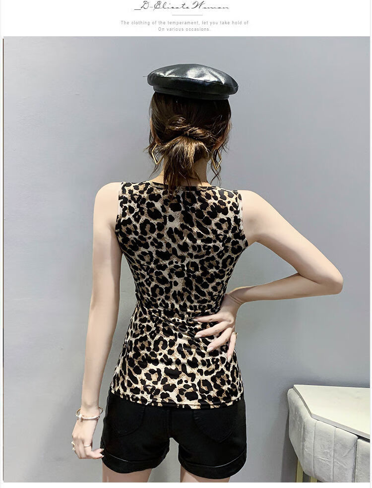 背心吊带薄款性感豹纹背心显瘦弹力无袖打底背心防走光内搭吊带外穿恤