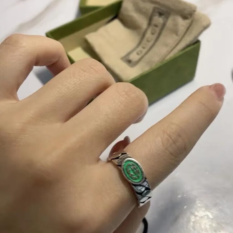 古驰(gucci)互扣式双g珐琅戒指 百搭时尚 送女友生日礼物 双g珐琅戒指