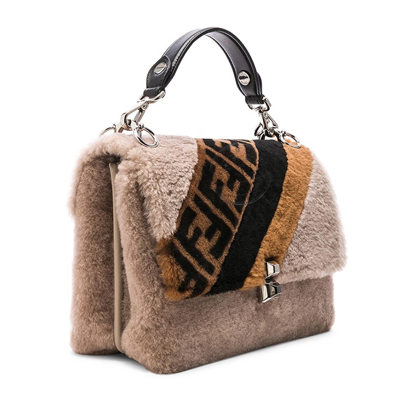 【礼物】fendi芬迪女包毛绒ff老花图案单肩斜挎手提包 8bt283 棕色