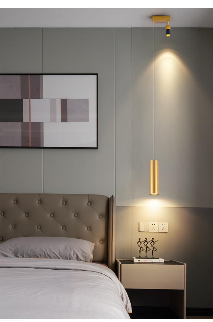 卧室床头吊灯现代简约带射灯吊灯2022年新款创意极轻奢高端 黑色单头8